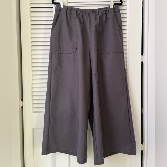 NWT Grae Cove Olina Linen Wide Leg Crop Pants w/ Pockets | Gray | XL - Picture 1 of 7